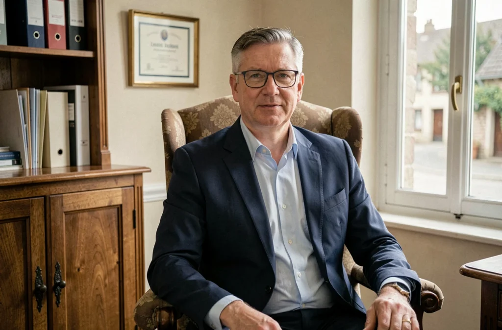 Thierry Dewaele, psychologue clinicien à Coutiches, en consultation dans son cabinet traditionnel avec une présence rassurante